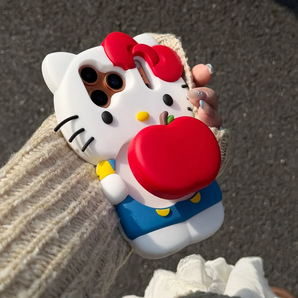 حافظة هاتف كارتونية لطيفة سانريو هالو كيتي لهاتف آيفون 17 برو ماكس 16 E 15 14 Plus 13 Pro Max 12 غطاء سيليكون ناعم مع حامل