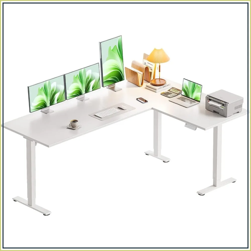 office desk63 Inch L Shaped Electric Standing Desk for Home Office, White