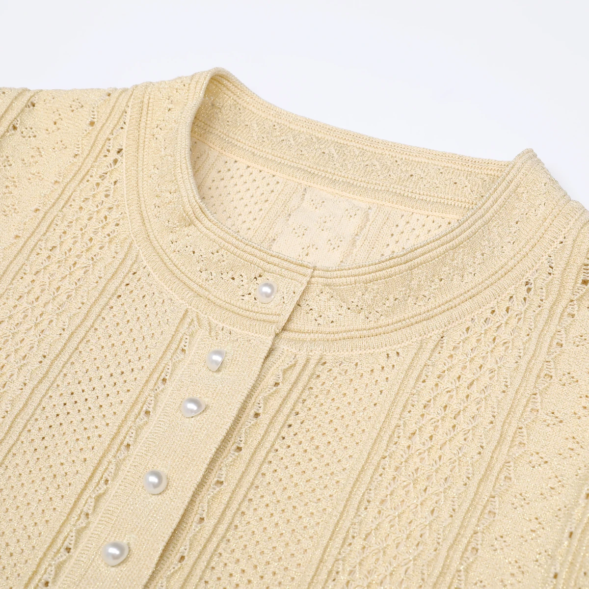 High Quality New Long Sleeved Ladies' Pearl Knitted Elastic Round Neck Lace Top Cardigan+skirt Slim Fit Casual Women's Set