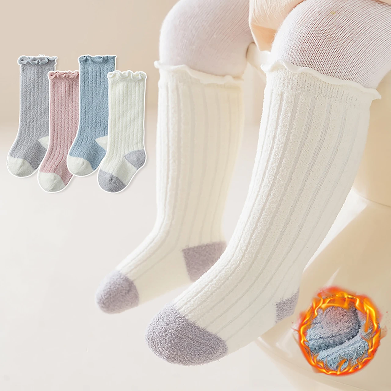Coral Fleece Baby Mid-calf Socks Thicken Warm Toddler Long Socks Winter Children Plush Socks 0-3Year Boy Girl Children Footwear