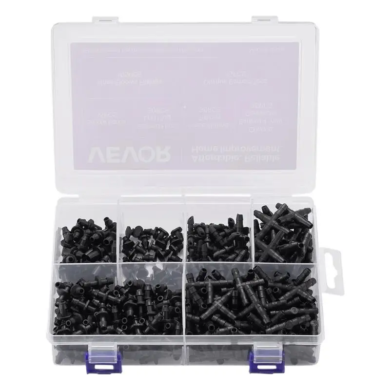 

Drip Irrigation Fittings Kit for 1/4" Tubing, 300 Pcs Drip Irrigation System Parts, Tees, Straight Barb, 4 Way Coupling, Elbows, End Plug, Single Barbs, Barbed Connectors for Yard Garden Lawn
