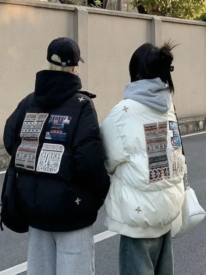 

Winter Thiened Cotton Jaet Women's Bread Sle Embroidery Design Trendy Chinese Sle Coat Long Sve Zipper Closure