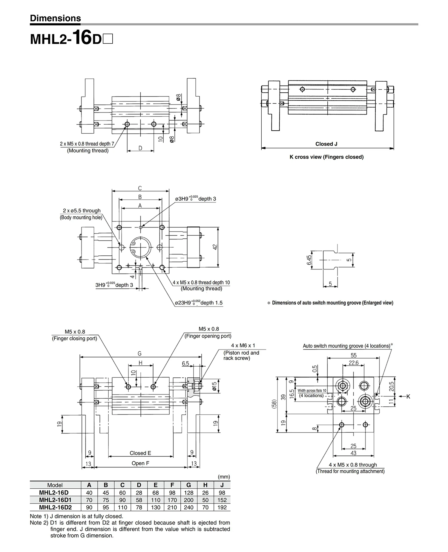 Parallel-Luftgreifer der MHL2-Serie, Bohrung 10/16/20/25/32/40 mm, MHL2-10D/16D/20D/25D/32D/40D, 2 Finger, pneumatische Luftgreifer – Detail 13
