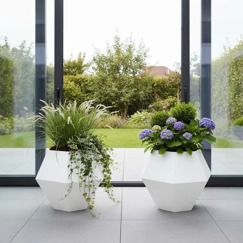 2 Pezzi Fioriera Quadrata Grande in Acciaio Bianco 100x100x80 cm per Giardino, Patio e Arredo Esterno