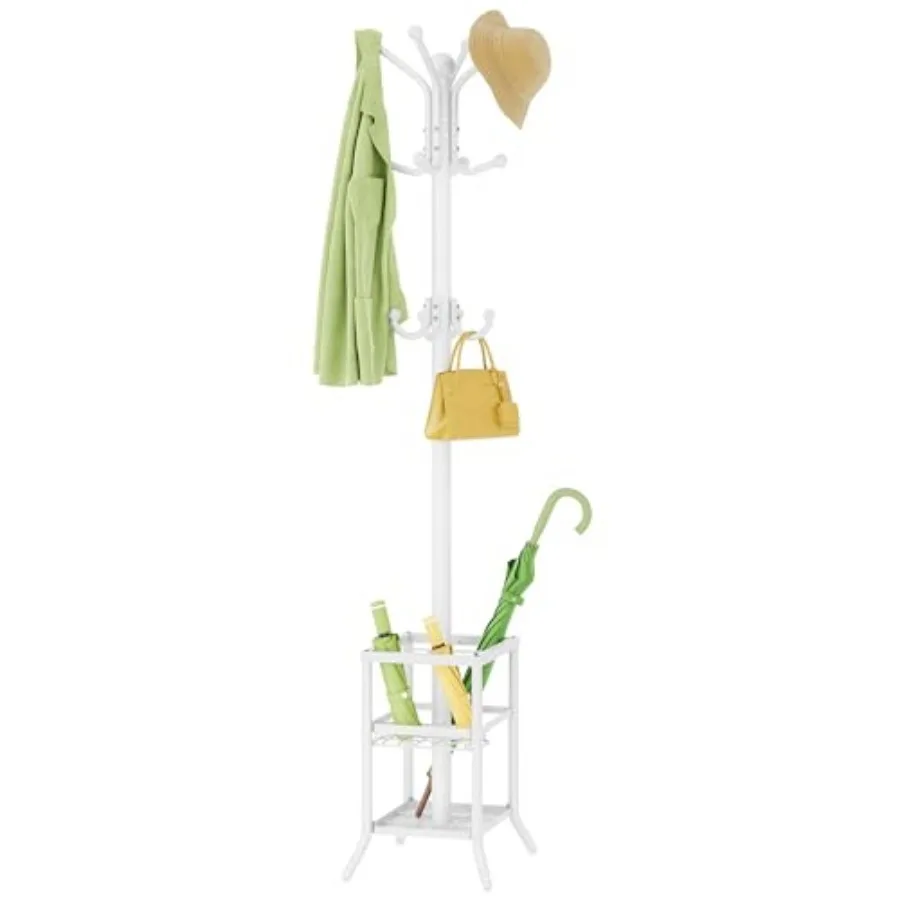 

Coat Rack Freestanding, Coat Rack Stand with Umbrella Holder, Metal Coat Tree with 12 Hooks, Tree Clothes Hat for Entryway, Hal