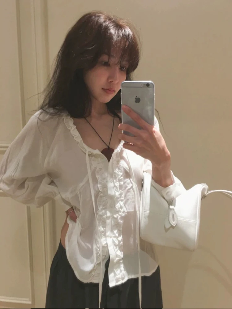 

Loose Long Sve irt with Bow Design Casual Straight Leg Pants Layering Top Bot Women's Faion Summer 2025