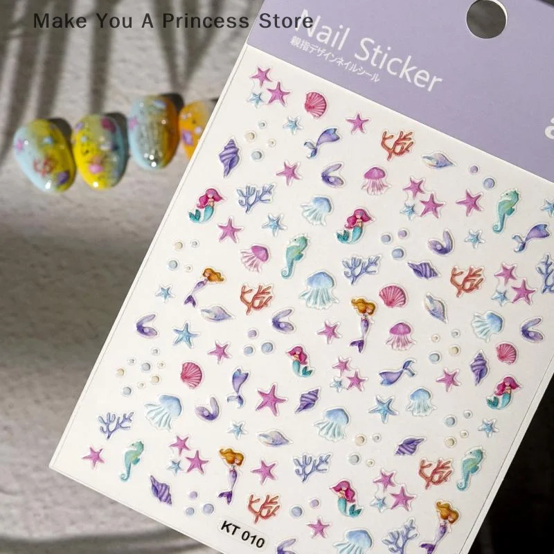 Pegatinas para decoración de uñas, Color bonito, océano, relieve 3D, estrella de mar de verano, concha, calcomanías para decoración de uñas, suministros para decoración de uñas
