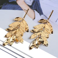 Fashion Elegant Vintage Gold Color Metal Leaves Dangle Drop Earrings For Women Unique Design Versatile Jewelry Ear Accessories