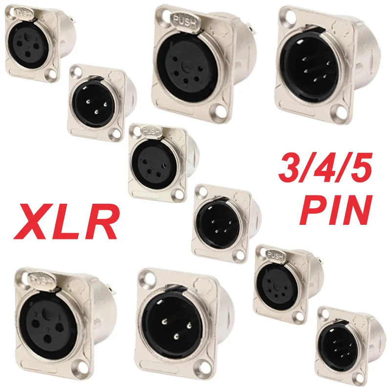 5/20Pcs 3/4/5 Pin XLR Male Plug Female Jack XLR Metal Connector Copper Panel Socket for Microphone Audio Speaker