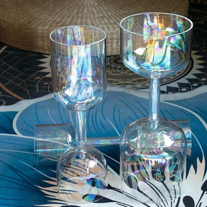 Segurar tigela de canto de cristal transparente de duas cabeças sagrado graal terapia de som yoga meditação instrumento de percussão ornamento