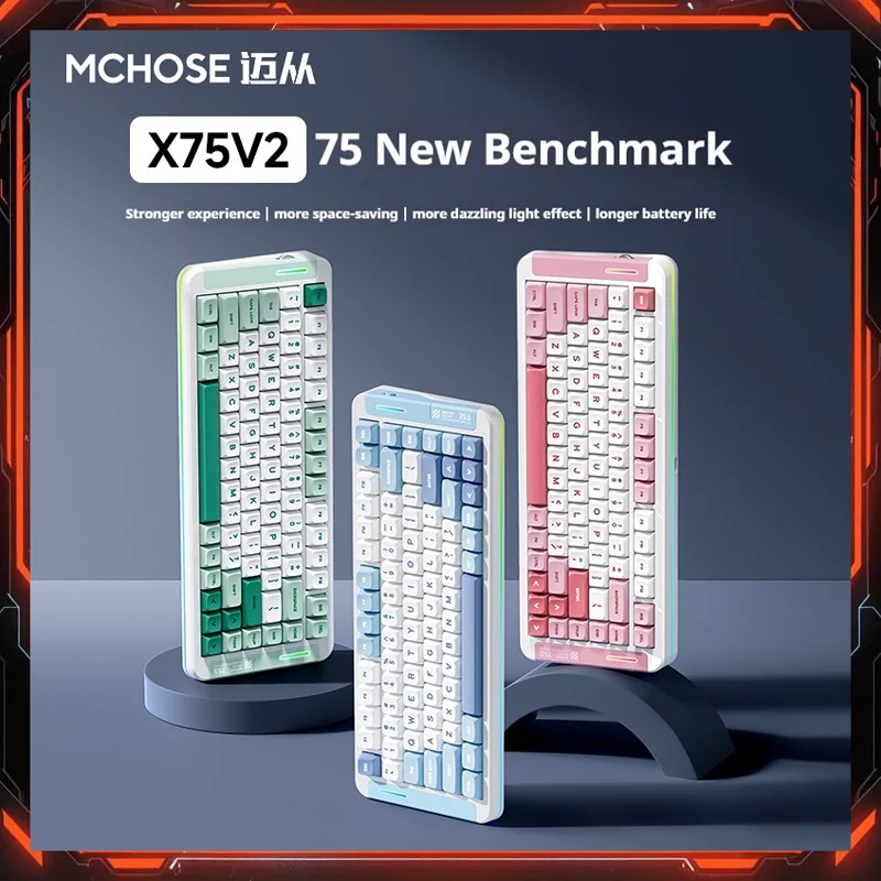 

MCHOSE X75V2 Pro Wireless Mechanical Keyboard - Three mode connection, Ergonomic Design,for Gaming & Office Use
