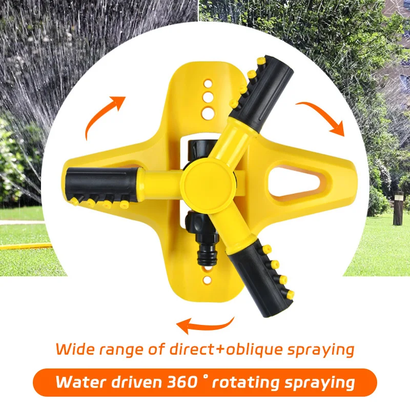 3-Arm Adjustable 360° Auto-Rotating Sprinkler System - Water-Saving Lawn Irrigation Garden Tool for Large Yards with Heavy Duty