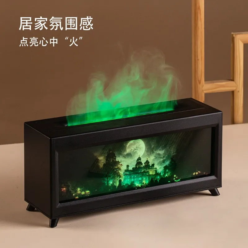 Home Fragrance Diffuser Simulated Fireplace Realistic Flames Aroma Humidifier Quiet Essential Oil Diffuser With Atmosphere Lamp