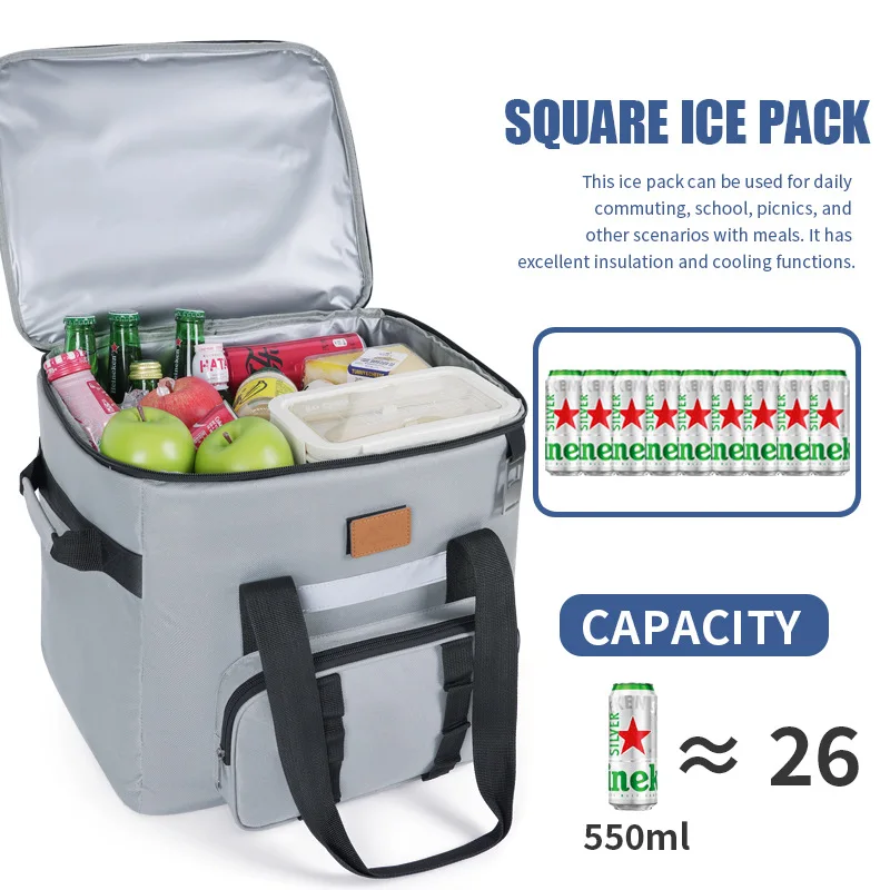 Lightweight Square Picnic Bag with Insulation Foldable Camping Cooler for Outdoor Travel and Car Outings
