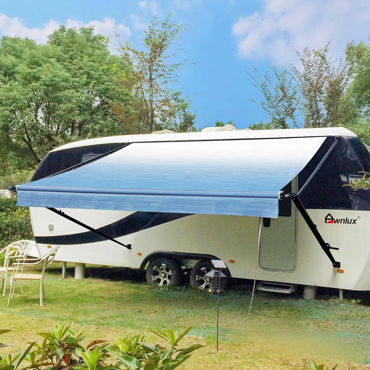 Black Manual Modular Retractable RV Awning Full Set Assemblies for RV, 5th Wheel, Travel Trailers, Toy Haulers