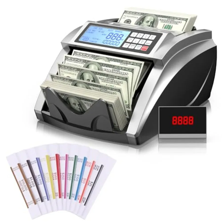 

Money Counter Machine for Office Use, ABS Plastic Body, Black Color, High-Speed Counting and Bundling with Money Bands Straps