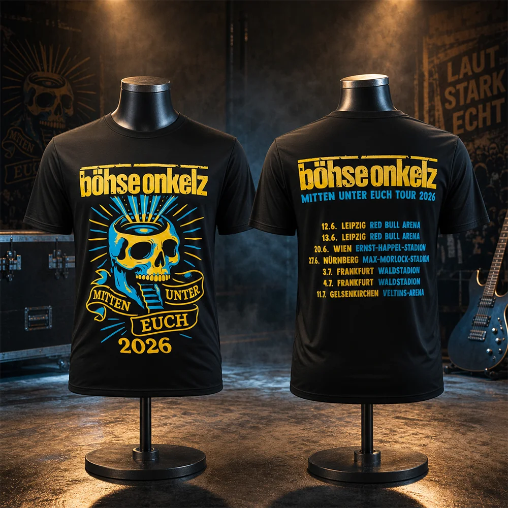 Unisex Böhse Onkelz Mitten Unter Euch 2026 Tour Skull Print Breathable Black Short Sleeve T-Shirt for Women Men And Children