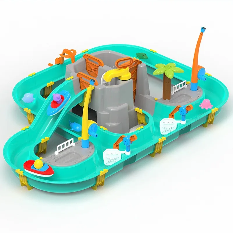 Mesa de água infantil com capa, conjunto de brinquedos para brincar ao ar livre para crianças de 3 a 5 anos 4-8 para jardim externo, piscina de praia