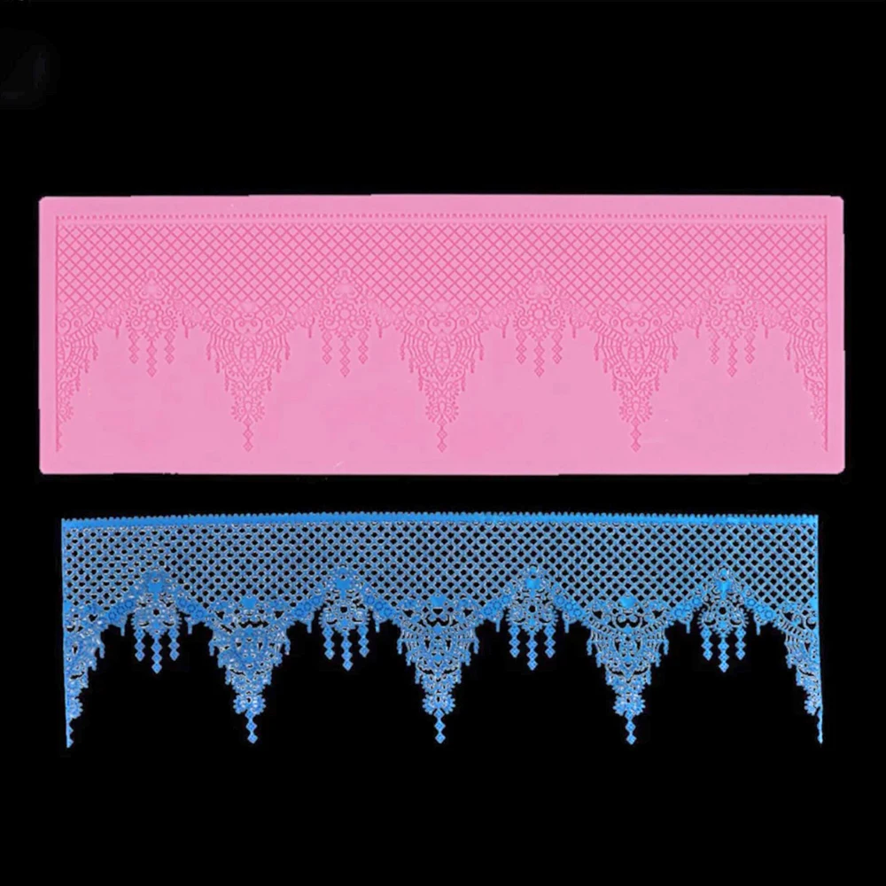 Retro Crystal Pendant Lace Silicone Fondant Mould for Cake Decor Chocolate Sugarcraft Mold with Lace Border Printing Icing