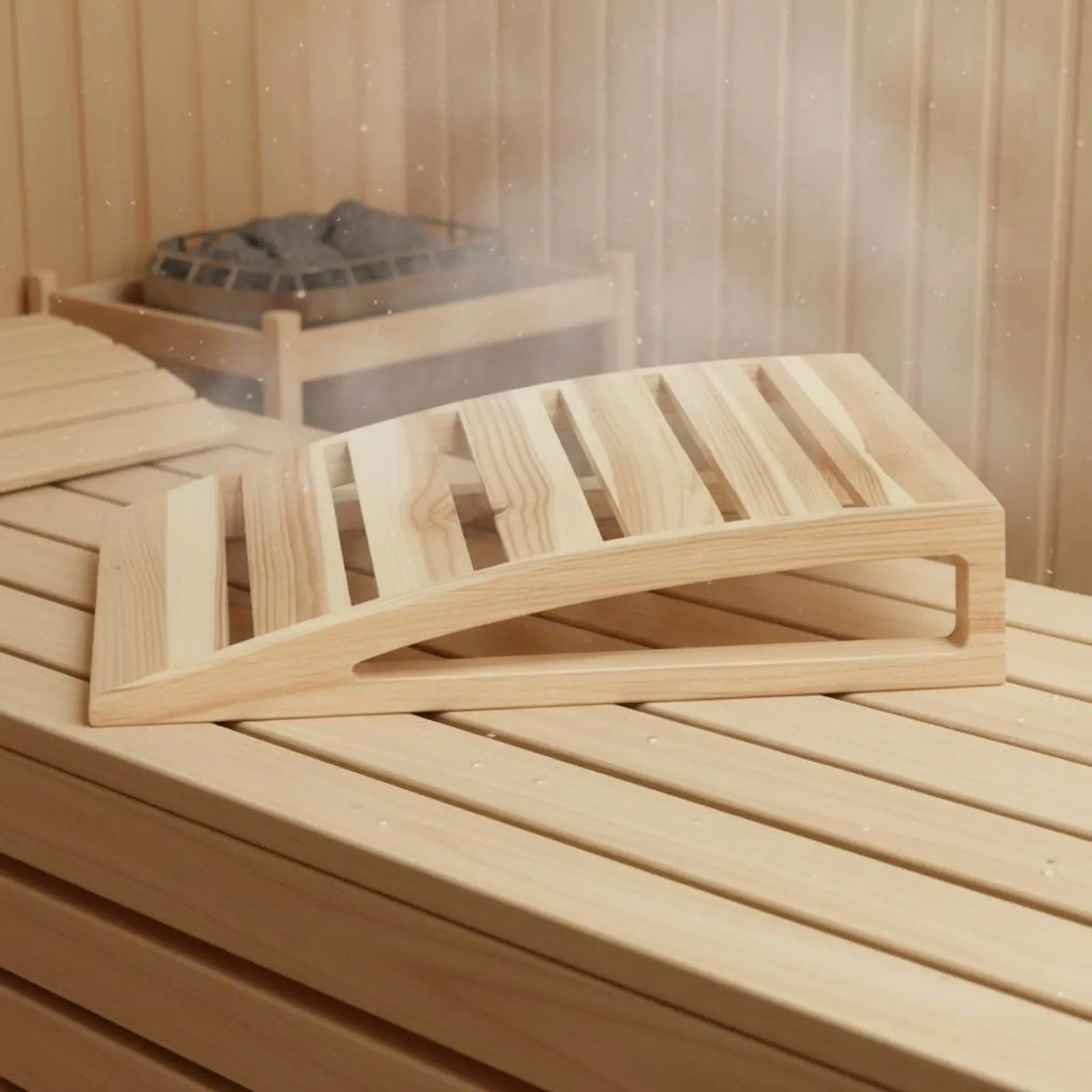 Pine Wood Sauna Pillow Slatted Ergonomic Headrest for Steam Room Lounging Comfort