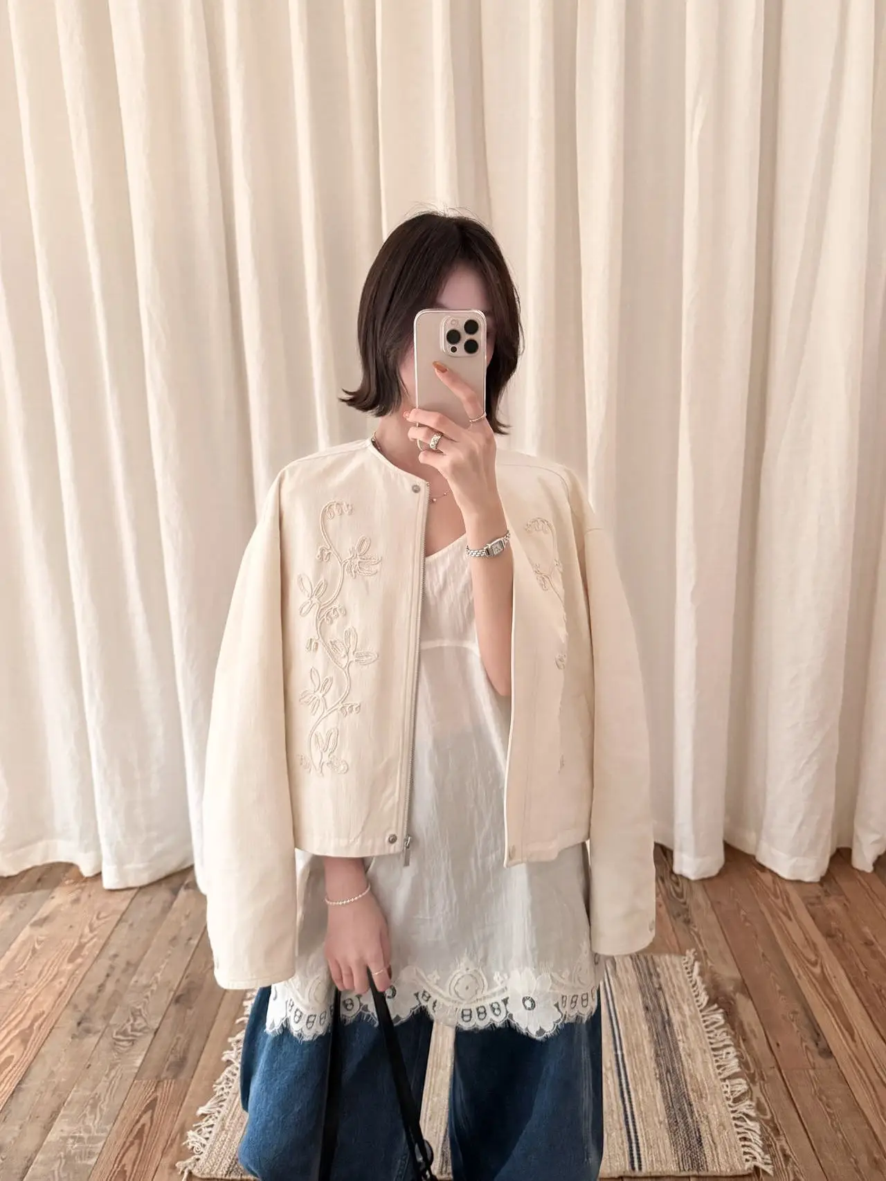 

Женская куртка Lilian с объемной вышивкой, свободного кроя, стройнящая, омолаживающая, модная, универсальная, весна 2026, с круглым вырезом, длинный рукав