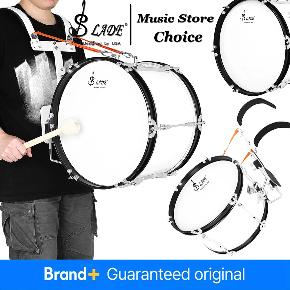16x12Inch Marching Bass Drum SLADE Adjustable Harness Strap Lightweight Basswood Shell for Marching Band Parade Performance Drum