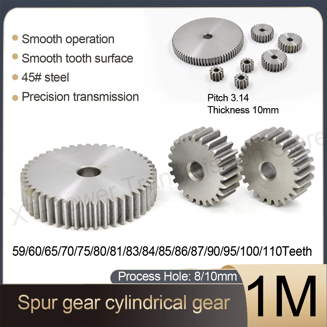 1pc 1M Pinion Spur Gear 1 Mod Cylindrical Flat Gear  Cylindrical Precision Gear Accessory59/60/65/70/75/80-110 Tooth Hole 8/10mm