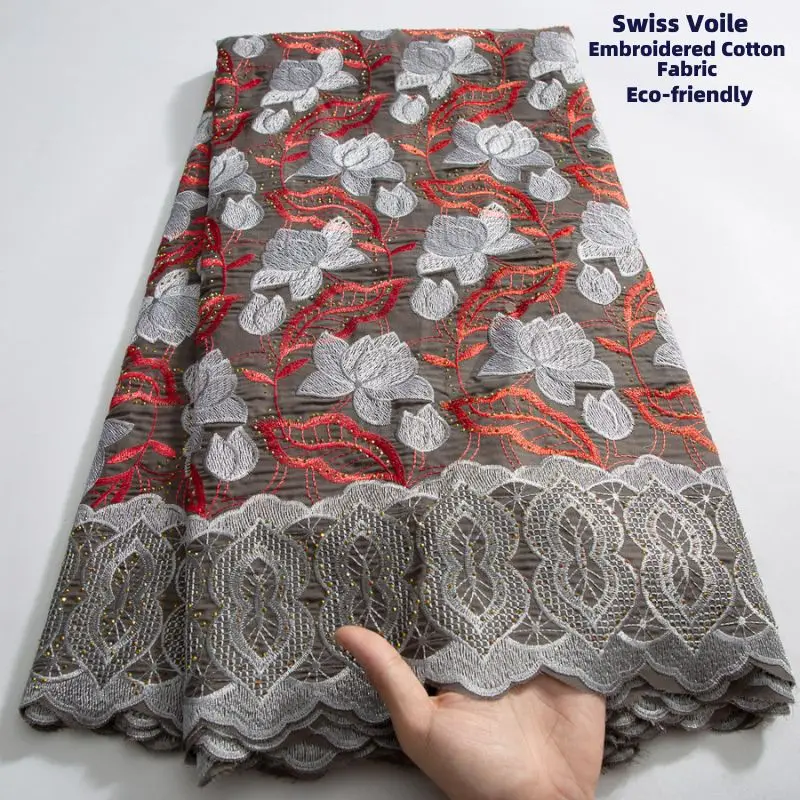 Tela de encaje de algodón de Dubái para mujer, gasa suiza con cristales de 5 yardas, vestido elegante de tela africana, costura, lo último en Suiza,