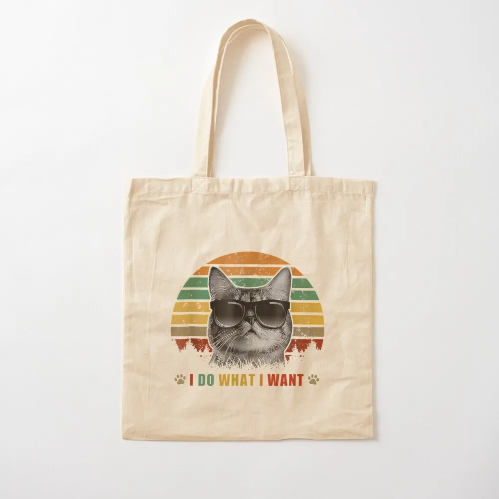 

Vintage Cat I do what I want cat funny Cat Lover Tote Bag tote bag shopping bags foldable canvas tote bags