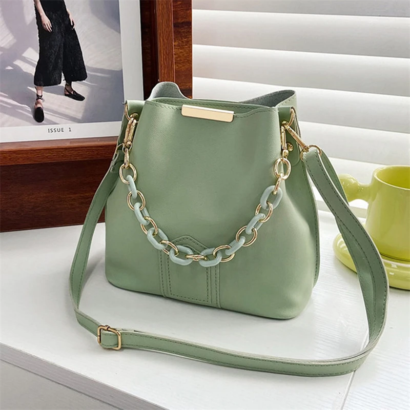 Women Fashion Shoulder Bag With Chain Handle Ladies Crossbody Bags Tote Bucket Handbag 2023 New Lady Bags