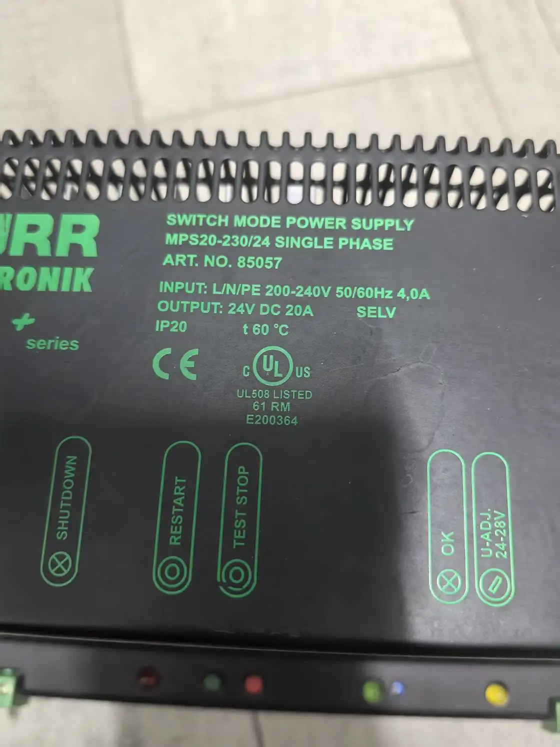 MURR Elektronik وضع التبديل مزود الطاقة MPS20-230/24 مرحلة واحدة ART.NO.85057