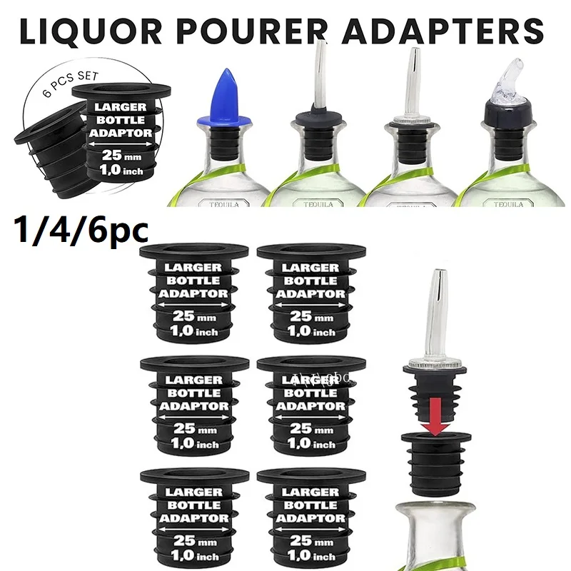 1/4/6pcs Liquor Pourer Adapters Perfect For Large Olive Oil Bottles And Liquor Bottles Up To 1 Inch/25mm Liquor Pourer Adapters