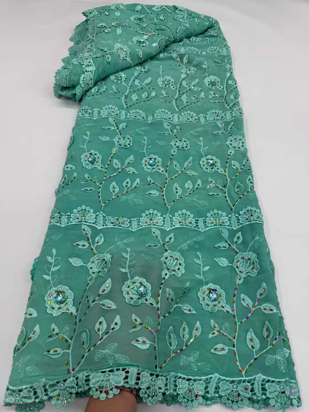 Nigerian Guipure Embroidered Lace, Korean Voile Fabric,Skin Friendly,African Mermaid Gown,Upscale Dubai Cheongsam, Bobtail Cloth