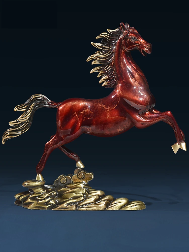 Luxury Pure Copper Running Horse Ornaments Chinese Feng Shui Fortune Win Instant Success Office Opening Decoration Crafts