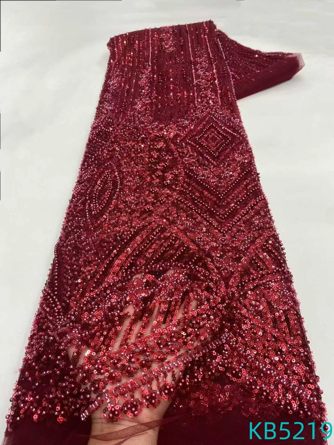 ผ้าลูกไม้แอฟริกัน 2025 ผ้าลูกไม้ทูลล์ปักเลื่อมสีน้ำตาล ผ้าปักลูกปัด ผ้าลูกไม้ตาข่ายฝรั่งเศส สำหรับตัดเย็บเสื้อผ้า KB5219