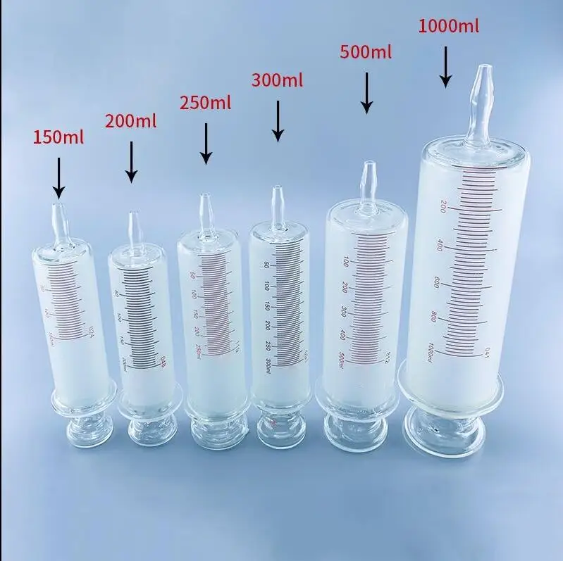 150ml/200ml/250ml/300ml/500ml/1000ml All Glass Syringes Large sausage device Glass sample extractor Glass Injector large caliber