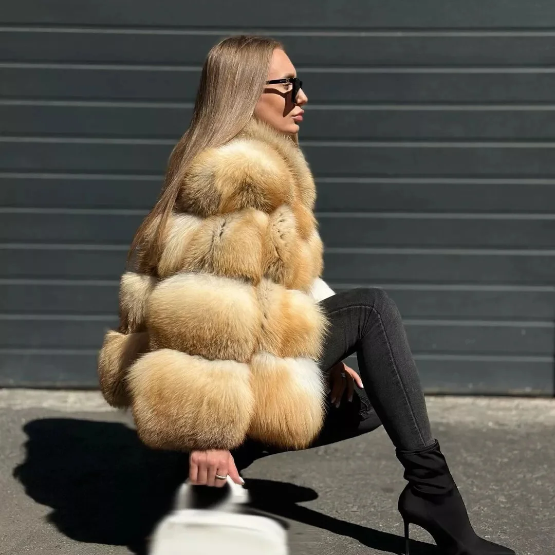 Fashion Lady Genuine Red Fox Fur Coats Luxury Winter Natural Fox Fur Warm Thick Jacket Woman Genuine Fur Overcoat