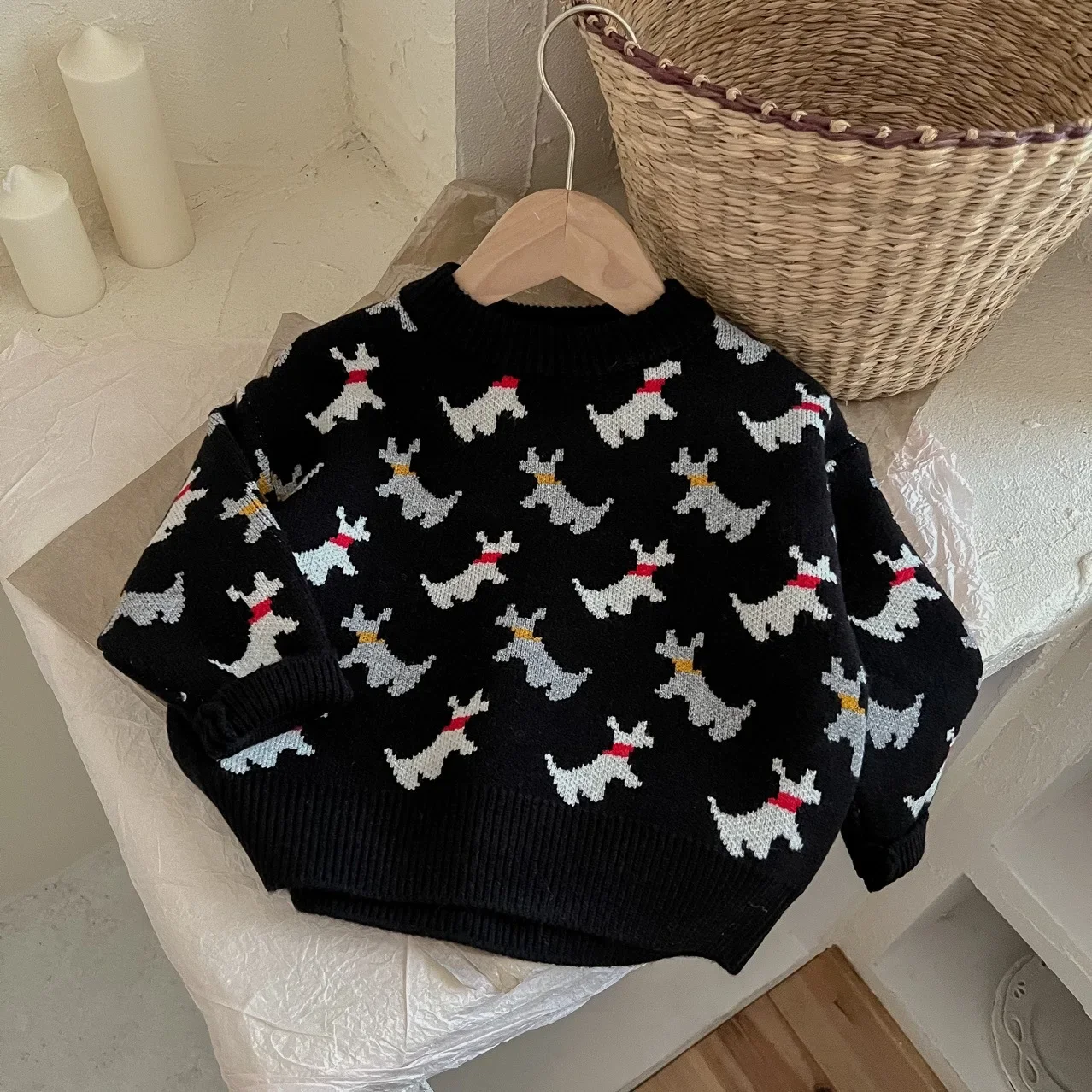 

​​2025 Fall Kids Sweater Korean Style Cartoon Dog Pattern Knit Top Soft Pullover Unisex Boys Girls 1-8 Years Warm Comfortable