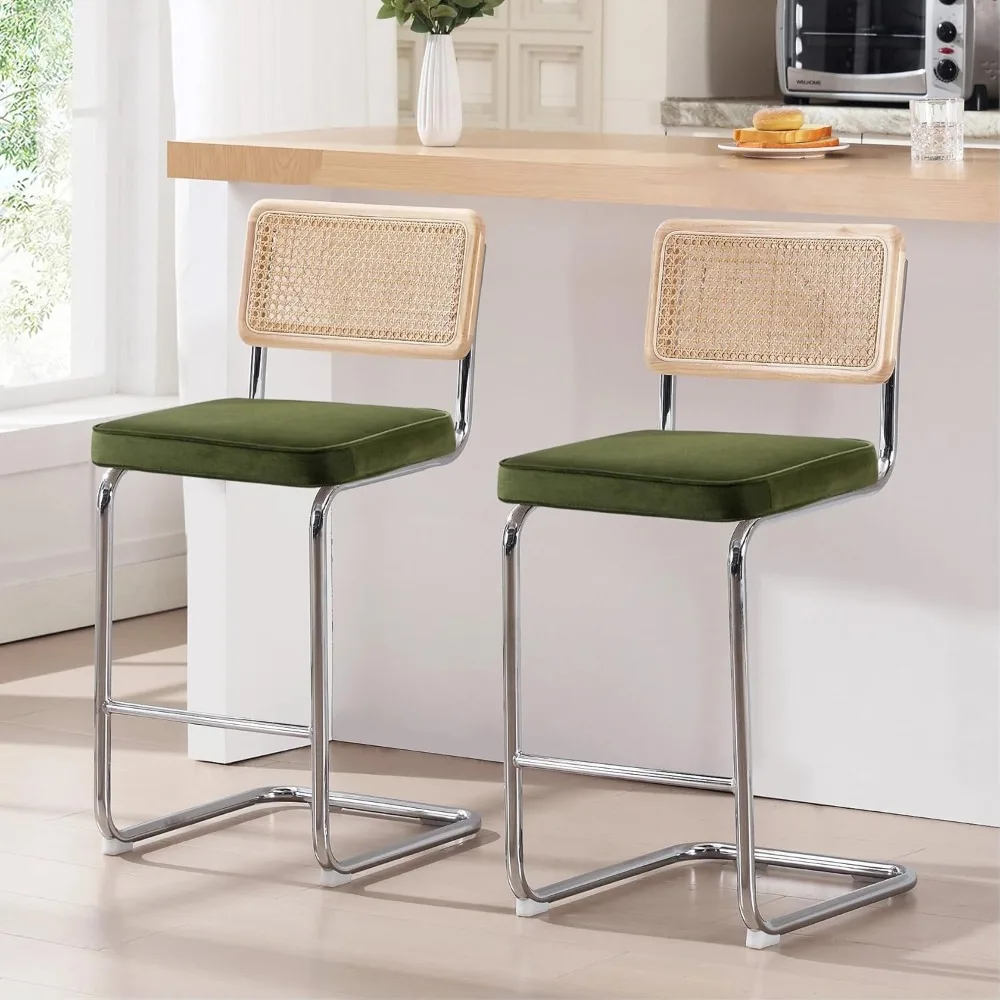 

Bar Stools Set of 2, Solid Wood Back, Century Counter Stools with Velvet Cushion, Bar chair with backrest and