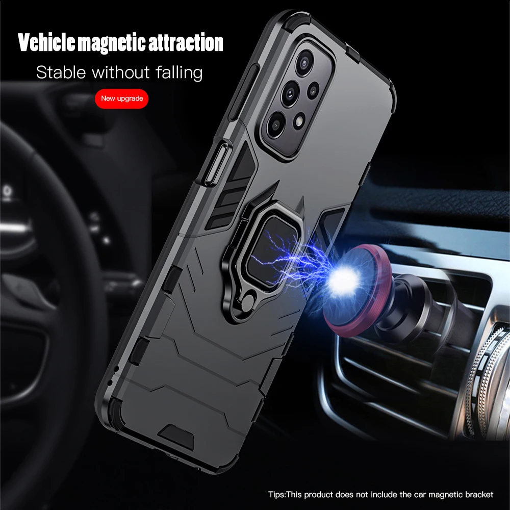 KEYSION Shockproof Armor Case for Samsung A23 5G A13 4G Silicone+PC Metal Ring Stand Phone Back Cover for Galaxy A53 5G A73 A33