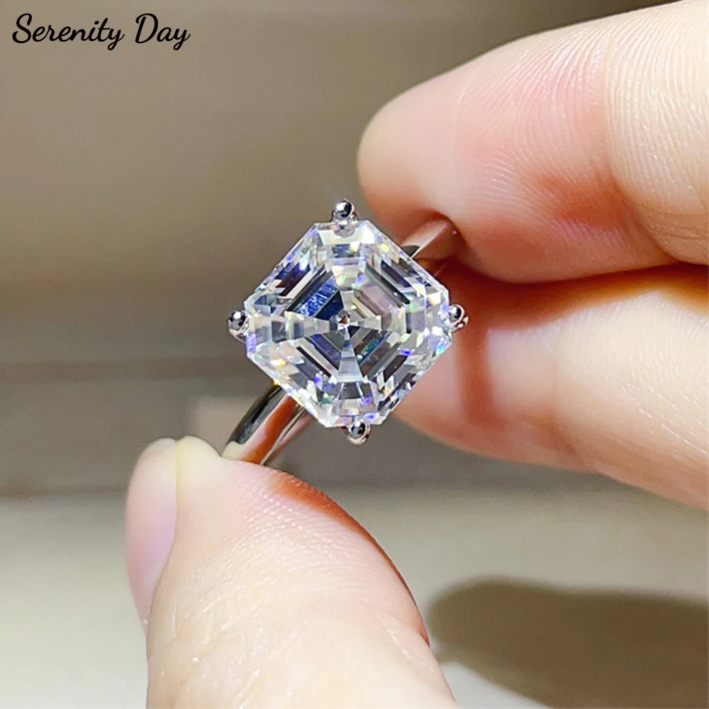 Serenity 2ct 3ct 5ct Asscher D Moissanite Rings for Women Solid s925 Silver Square Lab Diamond Eternity Rings Plated 18K Jewelry