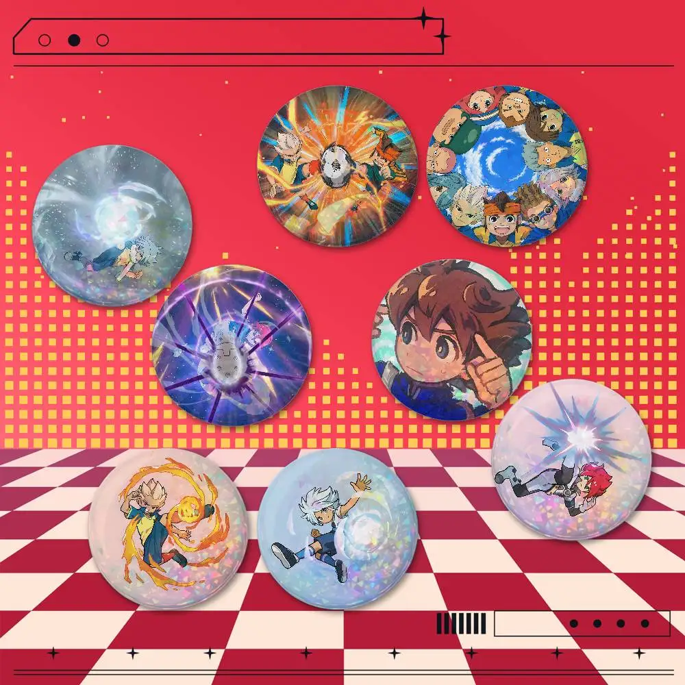 Inazuma Eleven 2PCS Holographic Print Badges 25/32/44/58/75mm Round Brooch Pins Anime Game Character Cosplay Collectible Gifts