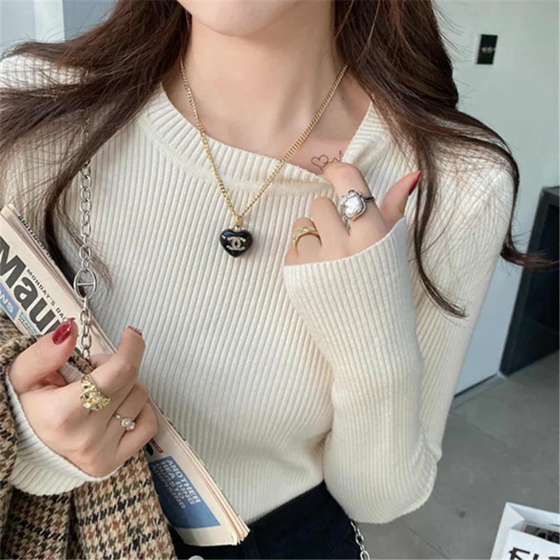 

Fashion O-neck Slim Jumper 2025 Autumn Winter Women Sweater Solid Long Sleeve Basic Pullovers Elastic Knitted Base Layer Top