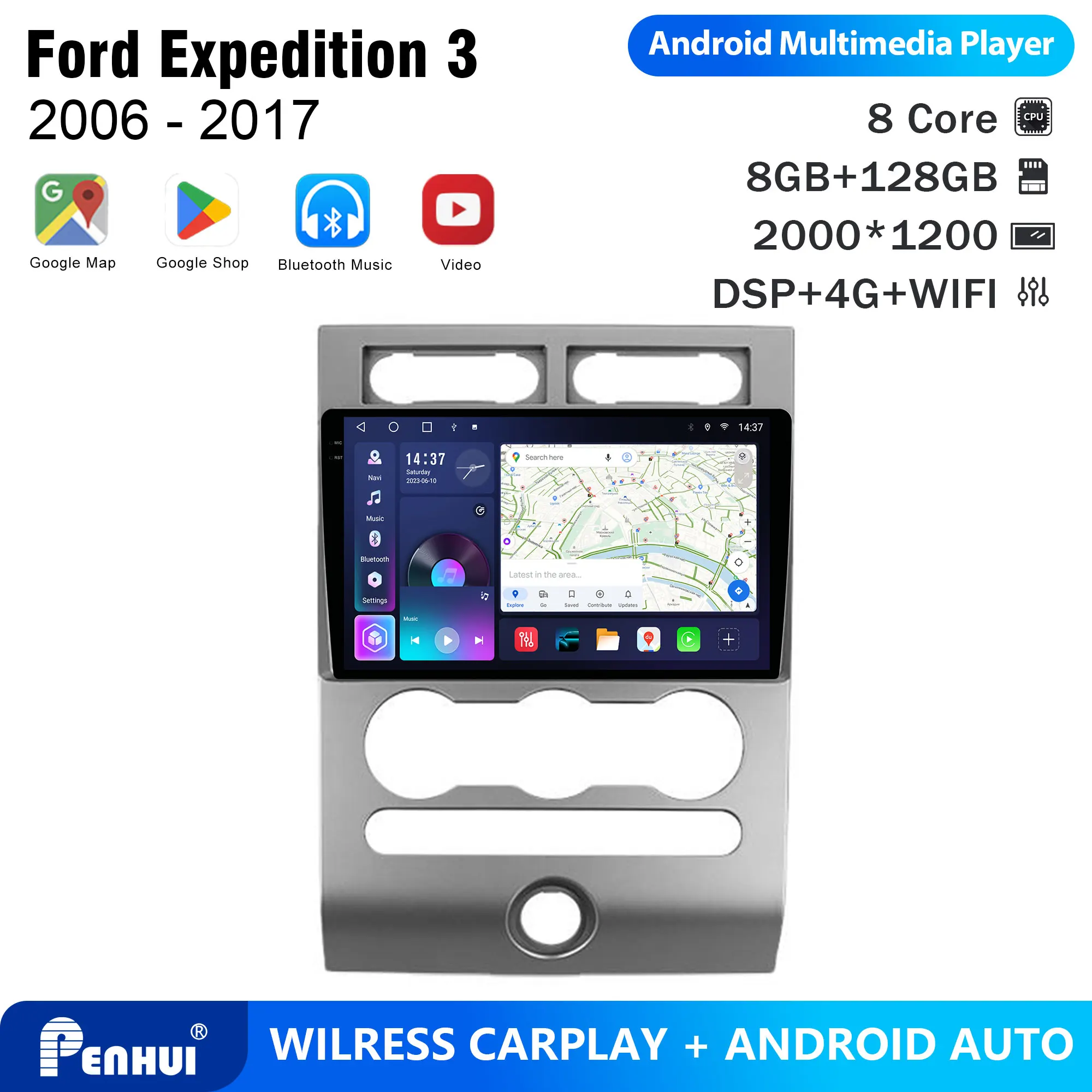 Penhui For Ford Expedition 3 2006 - 2017 Android Car DVD Player 2Din 9'' Touchscreen DSP Bluetooth Video Radio Multimedia System