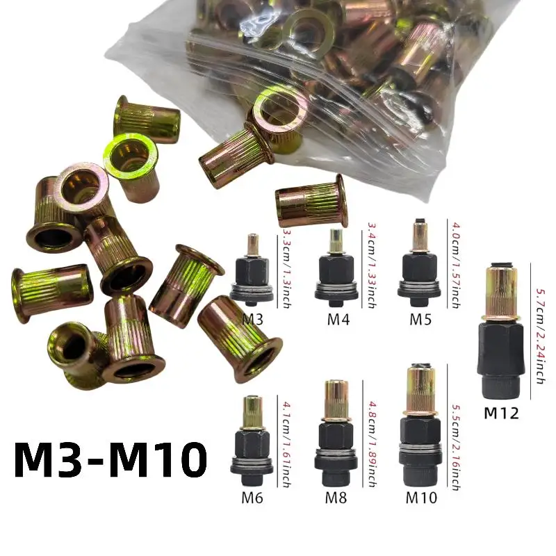 Rivet Nut Installation Kit 52Pcs Heavy Duty M3-M10 Zinc-Coated RH Threaded for Furniture Assembly Auto Modification