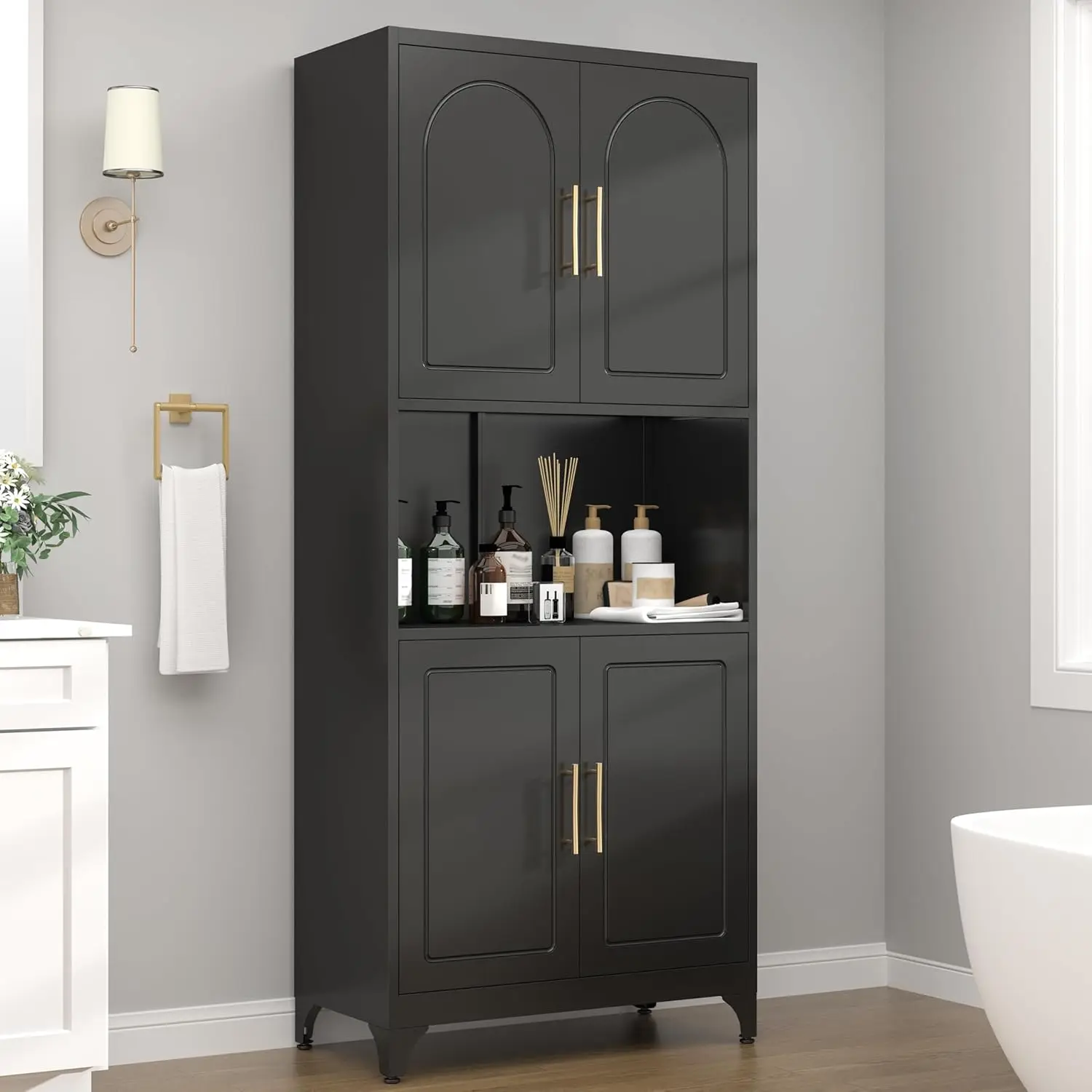 

75"" Kitchen Pantry Storage Cabinet,Kitchen Hutch Food Pantry Cabinet With Microwave Stand,Freestanding Larder Cupboard With