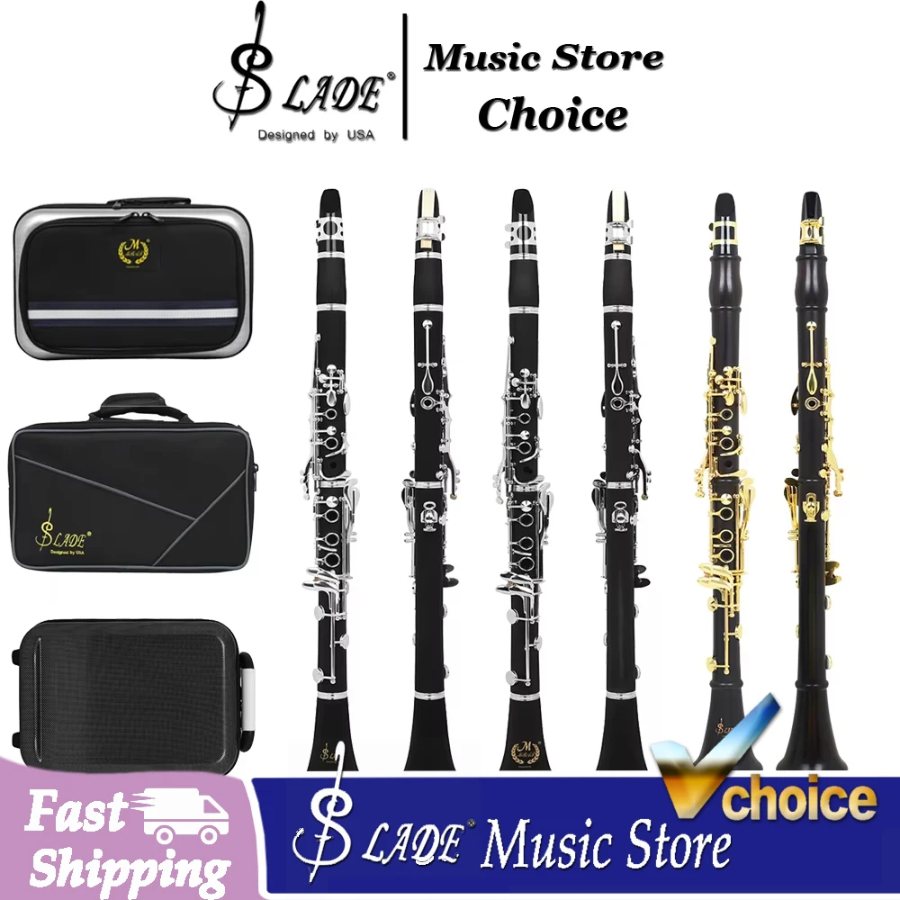 SLADE Bb Flat Clarinet 17-Key 6 Rings Bakelite Clarinet with Hard Case Reeds for Beginner Student Band Performance Exam Playing