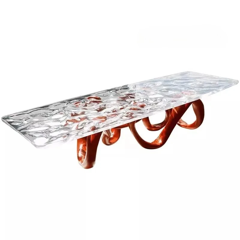 Transparent crystal flying tea table Dunhuang floating glacier water ripple art large board tea table