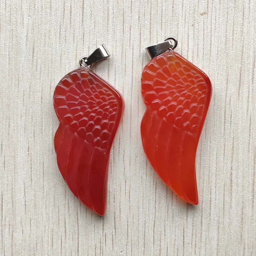 

New Beautiful natural red carnelian carved good quality angel wings pendants for jewelry making free shipping Wholesale 2pcs/lot