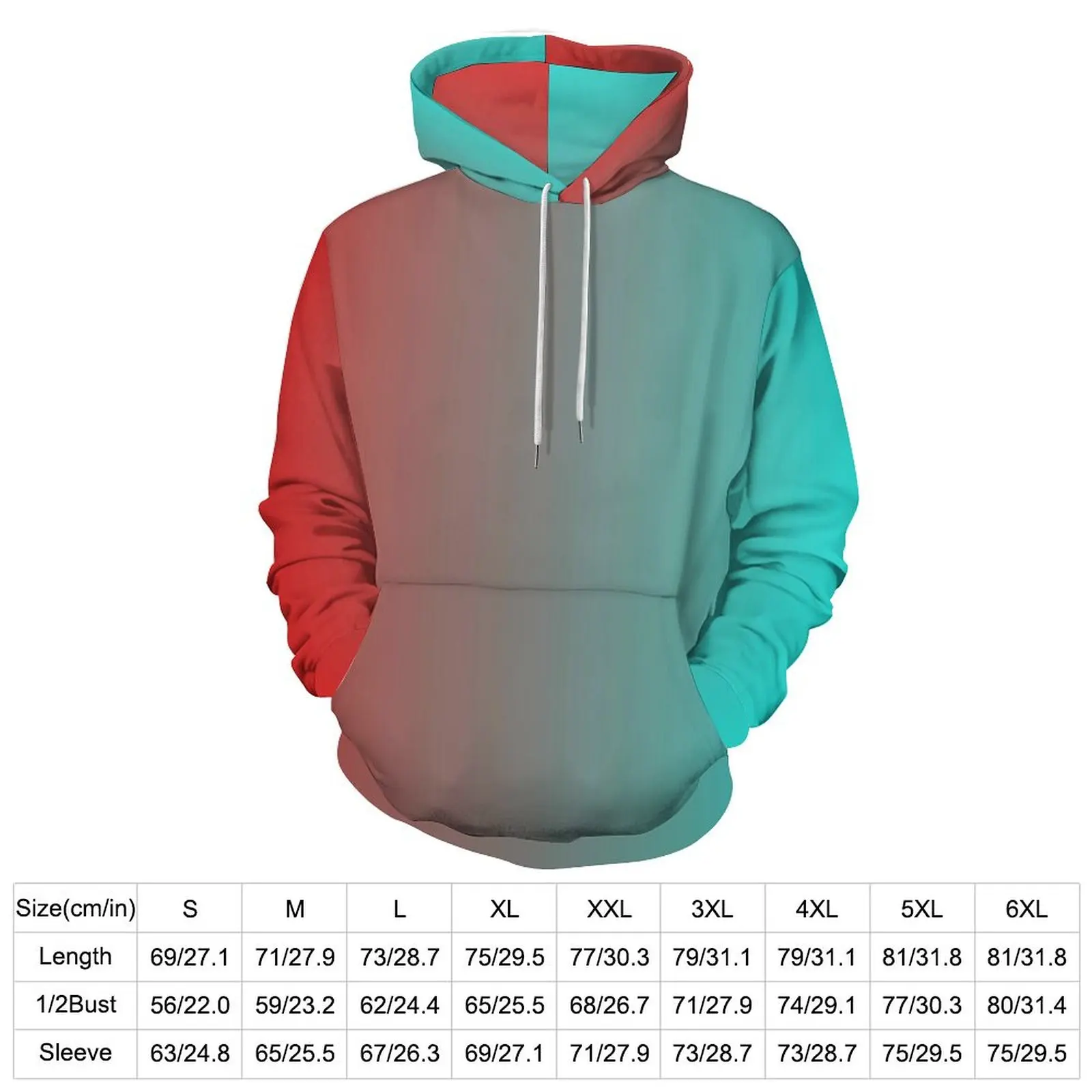 Two Tone Art Loose Hoodies Red And Green Harajuku Pullover Hoodie Men Long-Sleeve Oversize Classic Printed Clothing